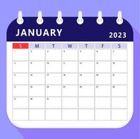 modèle de planificateur de calendrier de janvier 2023. conception de vecteur. vecteur