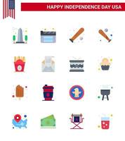 4 juillet usa joyeux jour de l'indépendance icône symboles groupe de 16 appartements modernes d'email food ball fastfood usa modifiable usa day vector design elements