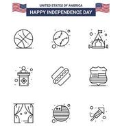 joyeux jour de l'indépendance 9 lignes pack d'icônes pour le web et l'impression hot dog america camp signe élection modifiable usa day vector design elements