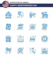 usa joyeux jour de l'indépendance ensemble de pictogrammes de 16 blues simples d'invitation parti politique arme américaine modifiable usa day vector design elements