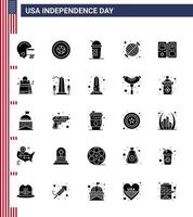 4 juillet usa joyeux jour de l'indépendance icône symboles groupe de 25 glyphe solide moderne de bouclier fête américain grill barbecue modifiable usa day vector design elements
