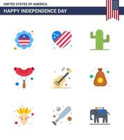 joyeux jour de l'indépendance usa pack de 9 appartements créatifs des etats unis guiter cactus saucisse nourriture modifiable usa day vector design elements