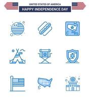 9 panneaux bleus pour les films de la fête de l'indépendance des états-unis vecteur