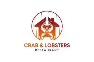 création de logo de homard et de crabe combinée dans l'icône de la maison, illustration vectorielle vecteur