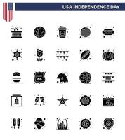 25 usa solide glyphe pack de signes et symboles de la fête de l'indépendance de hot i dog cola hot dog drapeau modifiable usa day vector design elements