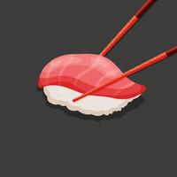 nigiri, sushi, roulé au thon en baguettes. délices de dessins animés asiatiques vecteur