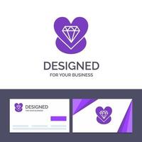 carte de visite créative et modèle de logo diamant amour coeur mariage illustration vectorielle vecteur