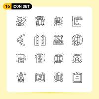 pack d'icônes vectorielles stock de 16 signes et symboles de ligne pour les bâtiments euro informations monnaie alimentaire éléments de conception vectoriels modifiables vecteur