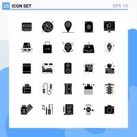 interface mobile ensemble de glyphes solides de 25 pictogrammes d'éléments de conception vectoriels modifiables de développement d'impression marketing et géo vecteur