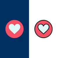 coeur d'amour icônes de crack préférées plat et ligne remplie icône ensemble vecteur fond bleu