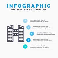 icône de ligne de construction de bâtiments ville avec 5 étapes présentation infographie fond vecteur