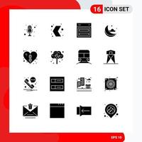 pack de 16 glyphes solides créatifs d'éléments de conception vectoriels modifiables du site Web multimédia de la lune météo vecteur