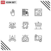 ensemble de 9 symboles d'icônes d'interface utilisateur modernes signes pour l'interface de propriété de verrouillage maison éléments de conception vectoriels modifiables premium vecteur