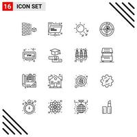 ensemble de 16 symboles d'icônes d'interface utilisateur modernes signes pour la signalisation d'alarme radar partagé soins de la peau éléments de conception vectoriels modifiables vecteur