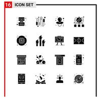 interface mobile ensemble de glyphes solides de 16 pictogrammes de serveur bébé à puce de processeur configurer des éléments de conception vectoriels modifiables vecteur