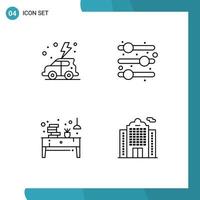 4 icônes créatives signes et symboles modernes de la terre bureau voiture livre appartement éléments de conception vectoriels modifiables vecteur