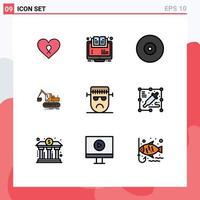 ensemble de 9 symboles d'icônes d'interface utilisateur modernes signes pour la construction de camions éléments de conception vectoriels modifiables de disque de grue en ligne vecteur