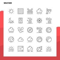 ensemble d'icônes de ligne météo définie 25 icônes vectorielles conception de style minimalisme icônes noires définies pack de pictogrammes linéaires vecteur