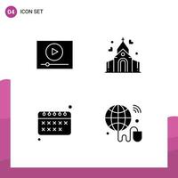 4 concept de glyphe solide pour les sites Web mobiles et applications vidéo éducation marketing mariage internet des objets éléments de conception vectoriels modifiables vecteur