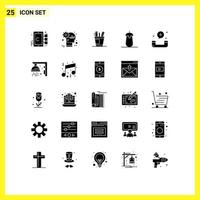 interface mobile glyphe solide ensemble de 25 pictogrammes d'outils délicieux organisateur d'approvisionnement de productivité éléments de conception vectoriels modifiables vecteur