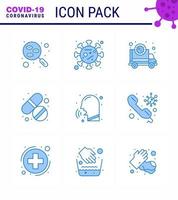9 pack d'icônes d'épidémie de coronavirus bleu sucer comme soins pilule médecine épidémique transmission coronavirus viral 2019nov éléments de conception de vecteur de maladie