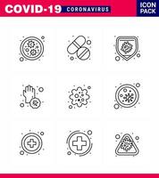 ensemble d'icônes covid19 pour l'infographie pack de 9 lignes telles que les particules mains bactéries maladie covid viral coronavirus 2019nov éléments de conception de vecteur de maladie