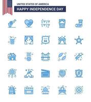 joyeux jour de l'indépendance 4 juillet ensemble de 25 pictogrammes blues américains de festivité célébration festival usa fastfood modifiable usa day vector design elements