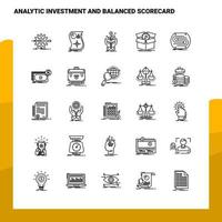 ensemble d'investissement analytique et jeu d'icônes de ligne de tableau de bord équilibré 25 icônes vectorielles conception de style minimalisme icônes noires définies pack de pictogrammes linéaires vecteur