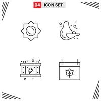 ensemble moderne de 4 pictogrammes de couleurs plates remplies d'éléments de conception vectoriels modifiables du calendrier de l'électricité alimentaire de la batterie du soleil vecteur