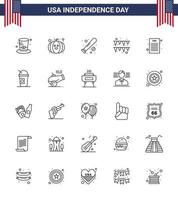 25 usa line pack de signes et symboles de la fête de l'indépendance de la déclaration démocratique baseball paper festival modifiables usa day vector design elements