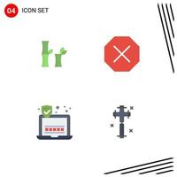 pack de 4 icônes plates créatives d'interdiction de fête en bambou mot de passe croix éléments de conception vectoriels modifiables vecteur