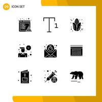 interface mobile glyphe solide ensemble de 9 pictogrammes de message e-mail bogue de thanksgiving travaillant éléments de conception vectoriels modifiables vecteur