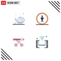 pictogramme ensemble de 4 icônes plates simples de cérémonie du thé flèche navigation ouverture éléments de conception vectoriels modifiables vecteur