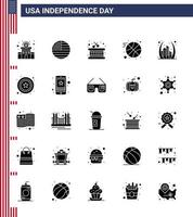 joyeux jour de l'indépendance 4 juillet ensemble de 25 pictogrammes américains de glyphe solide de bâtiment emblématique boule d'arche de tambour modifiable éléments de conception vectorielle de la journée des états-unis vecteur