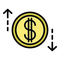 dollar dans un cercle et flèches icône vecteur de contour de couleur