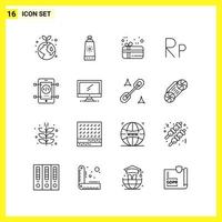 16 icônes définies symboles de ligne simples signe de contour sur fond blanc pour la conception de sites Web applications mobiles et médias imprimés fond vectoriel d'icône noire créative