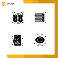 4 glyphes solides vectoriels thématiques et symboles modifiables de fichiers de blé mobiles de bouteille éléments de conception vectoriels modifiables pour les yeux vecteur