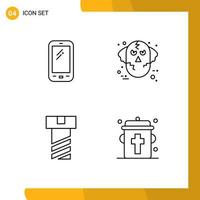 ensemble de 4 symboles d'icônes d'interface utilisateur modernes signes pour téléphone loup huawei halloween écrou éléments de conception vectoriels modifiables vecteur