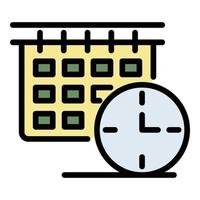 L'icône du calendrier de l'heure vecteur contour couleur