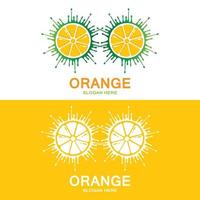 création de logo orange, vecteur de fruits frais, conception d'ajustement de magasin de fruits, modèle de bannière, icône de fruit orange