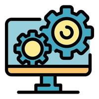 engrenages sur le vecteur de contour de couleur d'icône de moniteur