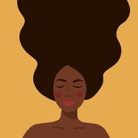 femme noire aux cheveux longs sur fond jaune vecteur