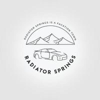 voiture de sport dans un désert et montagne logo design illustration vectorielle vecteur