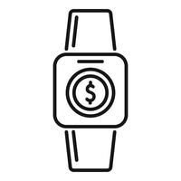 vecteur de contour d'icône d'argent en ligne smartwatch. paiement à domicile