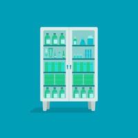 illustration vectorielle d'une armoire de pharmacie isolée. mobilier hospitalier et autres éléments de l'intérieur médical. vecteur