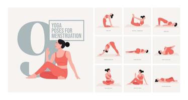 postures de yoga pour les menstruations. jeune femme pratiquant la pose de yoga. fitness d'entraînement de femme, aérobie et exercices. vecteur