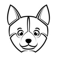 dessin au trait noir et blanc de la tête de chien shiba. bon usage pour le symbole, la mascotte, l'icône, l'avatar, le tatouage, le design de t-shirt, le logo ou tout autre design. vecteur