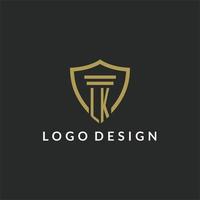 logo monogramme initial lk avec un design de style pilier et bouclier vecteur