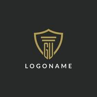 logo monogramme initial gu avec un design de style pilier et bouclier vecteur