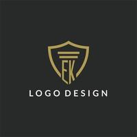 logo monogramme initial ek avec un design de style pilier et bouclier vecteur